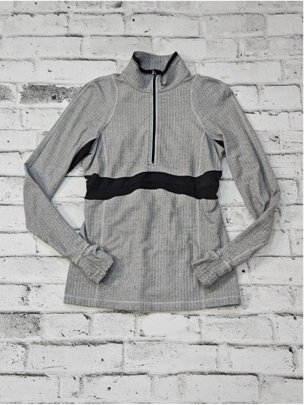 Lululemon Think Fast Pullover Size 10 Gray Black Herringbone Half Zip Running